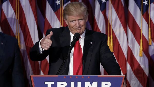 U.S. President-elect Donald Trump greets supporters during his election night rally in Manhattan, New York, U.S., November 9, 2016 - Sputnik International