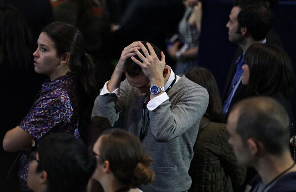 Supporters of the Democratic candidate Hillary Clinton at the Jacob K. Javits Convention Center in New York follow the vote counting in the US presidential election Supporters of the Democratic candidate Hillary Clinton at the Jacob K. Javits Convention Center in New York follow the vote counting in the US presidential election - Sputnik International