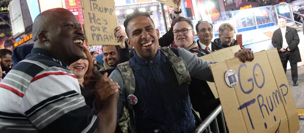 Supporters of Republican candidate Donald Trump on Times Square in New York follow the preliminary vote results Supporters of Republican candidate Donald Trump on Times Square in New York follow the preliminary vote results - Sputnik International