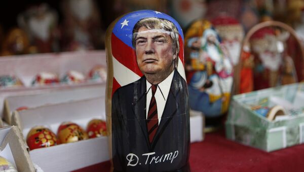 A traditional wooden Matryoshka doll depicting President-elect Donald Trump is displayed at a shop in Kiev, Ukraine, Wednesday, Nov. 9, 2016 - Sputnik International