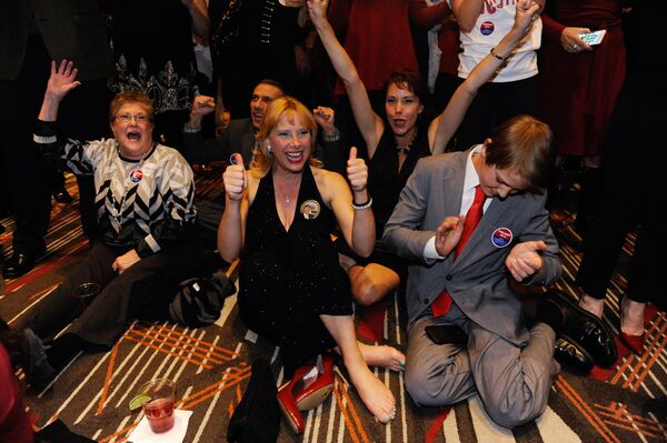 Supporters of Republican presidential nominee Donald Trump cheer as election day results are announced during the Colorado GOP Election Night Party in Greenwood Village, Colorado on November 8, 2016 Supporters of Republican presidential nominee Donald Trump cheer as election day results are announced during the Colorado GOP Election Night Party in Greenwood Village, Colorado on November 8, 2016 - Sputnik International