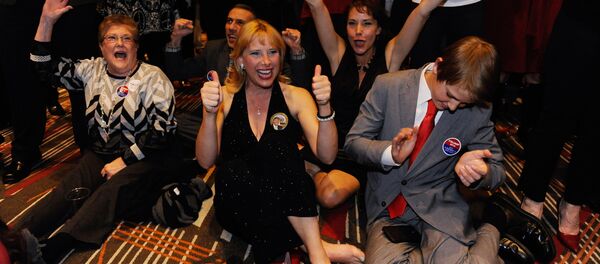Supporters of Republican presidential nominee Donald Trump cheer as election day results are announced during the Colorado GOP Election Night Party in Greenwood Village, Colorado on November 8, 2016 Supporters of Republican presidential nominee Donald Trump cheer as election day results are announced during the Colorado GOP Election Night Party in Greenwood Village, Colorado on November 8, 2016 - Sputnik International