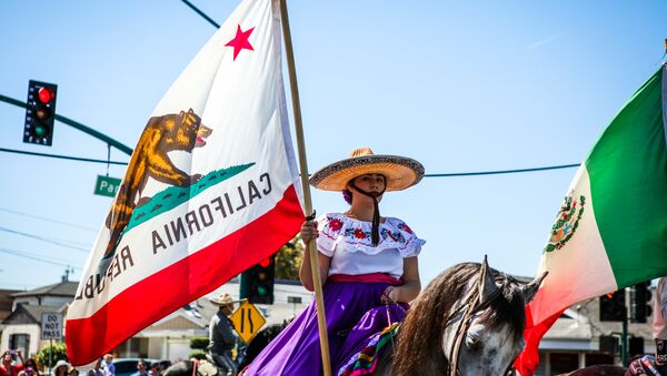 A woman carries a California flag during the 4th of July Parade in Alameda, California in 2016 - Sputnik International
