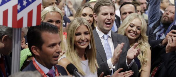 Republican Presidential Candidate Donald Trump's children Donald Trump, Jr., Ivanka Trump, Eric Trump and Tiffany Trump celebrate on the convention floor during the second day session of the Republican National Convention in Cleveland, Tuesday, July 19, 2016. Republican Presidential Candidate Donald Trump's children Donald Trump, Jr., Ivanka Trump, Eric Trump and Tiffany Trump celebrate on the convention floor during the second day session of the Republican National Convention in Cleveland, Tuesday, July 19, 2016. - Sputnik International