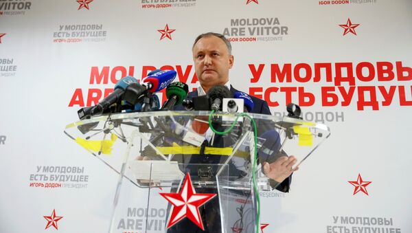 Moldova's Socialist Party presidential candidate Igor Dodon speaks to the media after a presidential election at his election headquarters in Chisinau, Moldova, November 14, 2016. - Sputnik International
