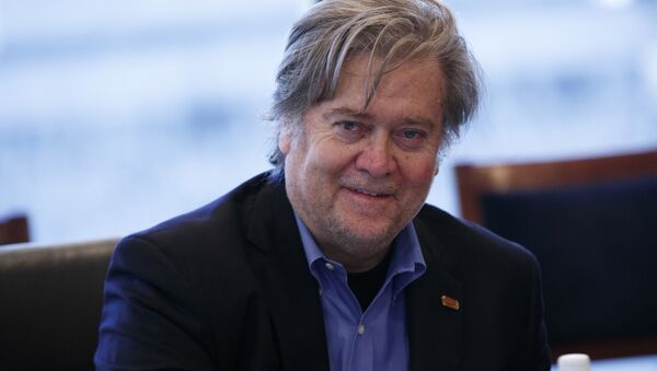 Steve Bannon, campaign CEO for Republican presidential candidate Donald Trump, right, looks on during a national security meeting with advisors at Trump Tower in New York. (File) - Sputnik International