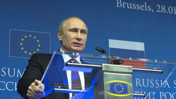 Russian President Vladimir Putin pictured during the joint news conference following the Russia-EU summit in Brussels. (File) - Sputnik International