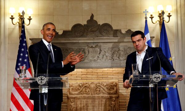 US President Barack Obama and Greek Prime Minister Alexis Tsipras hold a press conference at Maximos Palace in Athens, Greece November 15, 2016. - Sputnik International