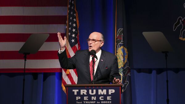 Former New York City Mayor Rudy Giuliani addresses a gathering at a campaign rally for Republican presidential candidate Donald Trump Monday, Nov. 7, 2016, in Scranton, Pa - Sputnik International