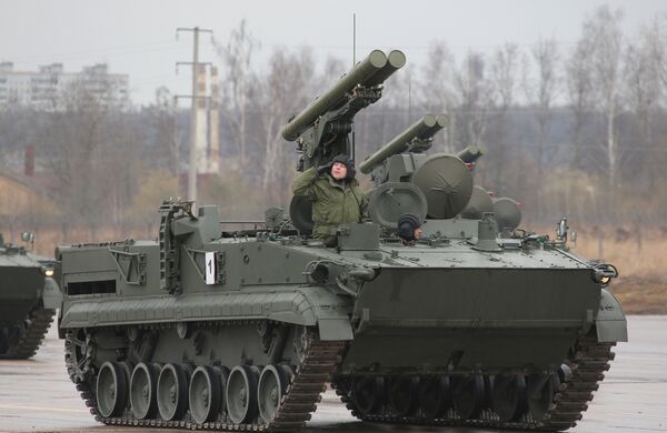 A Khrizantema-S supersonic anti-tank missile during the first large-scale rehearsal of the Victory Day Parade in Alabino, Moscow Region A Khrizantema-S supersonic anti-tank missile during the first large-scale rehearsal of the Victory Day Parade in Alabino, Moscow Region - Sputnik International