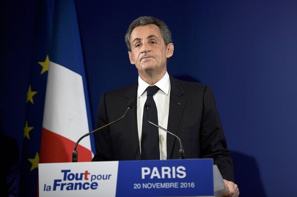 Nicolas Sarkozy, former French president and candidate for the French conservative presidential primary, reacts after partial results in the first round of the French center-right presidential primary election at his campaign headquarters in Paris, France, November 20, 2016. Nicolas Sarkozy, former French president and candidate for the French conservative presidential primary, reacts after partial results in the first round of the French center-right presidential primary election at his campaign headquarters in Paris, France, November 20, 2016. - Sputnik International
