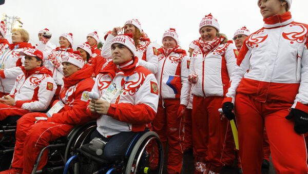 Russian Paralympic team during the flag raising ceremony in the Paralympic Village in Whistler. (File) - Sputnik International