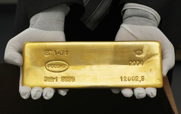 A gold bar from the collection of the Russian State Precious Metals and Gemstones Collection Fund under the Finance Ministry. (File) A gold bar from the collection of the Russian State Precious Metals and Gemstones Collection Fund under the Finance Ministry. (File) - Sputnik International