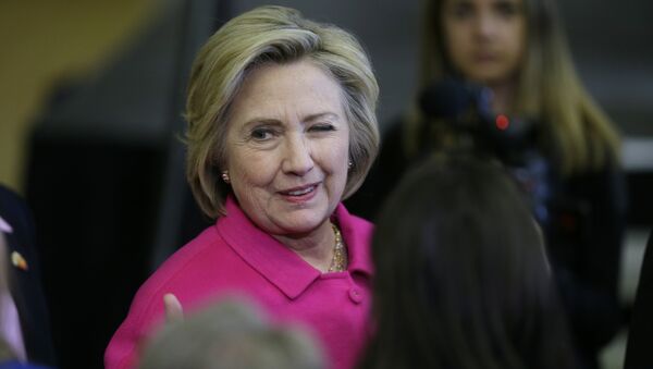 Democratic presidential candidate Hillary Clinton winks at a supporter after speaking at a campaign rally at the Iowa State Historical Museum in Des Moines, Iowa - Sputnik International