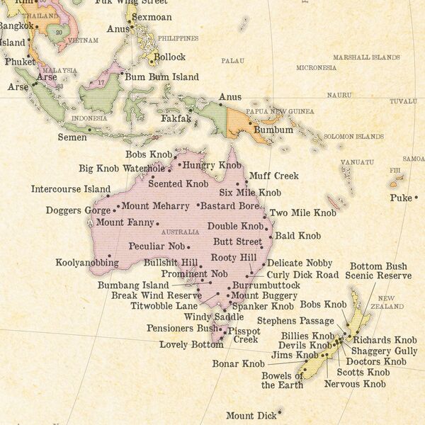 Magnificently Rude Map of World Place Names: Australasia - Sputnik International