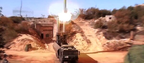 Oniks cruise missiles being launched from the Bastion mobile coastal defence missile system at terrorist targets in Syria. Still from a video provided by the Rusian Defense Ministry. Oniks cruise missiles being launched from the Bastion mobile coastal defence missile system at terrorist targets in Syria. Still from a video provided by the Rusian Defense Ministry. - Sputnik International