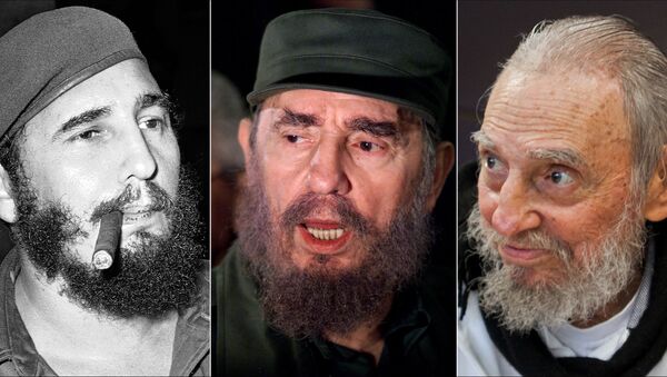 This combo of three file photos shows Fidel Castro, from left; smoking a cigar in Havana, Cuba, April 29, 1961; speaking to the media while on a mission to collect Elian Gonzales in Washington, D.C., April 6, 2000; and at his Havana home on Feb. 13, 2016 - Sputnik International