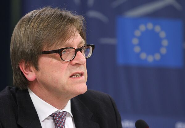 Alliance of Liberals and Democrats for Europe Guy Verhofstadt, addresses the media during a media conference called 'Russia after the elections - An evaluation of democracy and the rule of law in Putin's Russia' at the European Parliament in Brussels, Tuesday, March 6, 2012 - Sputnik International