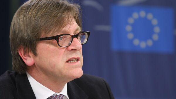Alliance of Liberals and Democrats for Europe Guy Verhofstadt, addresses the media during a media conference called 'Russia after the elections - An evaluation of democracy and the rule of law in Putin's Russia' at the European Parliament in Brussels, Tuesday, March 6, 2012 - Sputnik International
