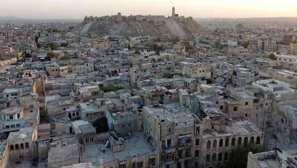 A general view taken with a drone shows Aleppo's historic citadel, controlled by forces loyal to Syria's President Bashar al-Assad, as seen from a rebel-held area of Aleppo, Syria, October 12, 2016 - Sputnik International