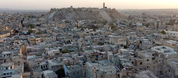 A general view taken with a drone shows Aleppo's historic citadel, controlled by forces loyal to Syria's President Bashar al-Assad, as seen from a rebel-held area of Aleppo, Syria, October 12, 2016 - Sputnik International