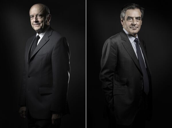 (COMBO) This combination of file pictures created on November 25, 2016 shows Alain Juppe (L) on October 26, 2016 and Francois Fillon (R) on November 25, 2016 during photo sessions in Paris (COMBO) This combination of file pictures created on November 25, 2016 shows Alain Juppe (L) on October 26, 2016 and Francois Fillon (R) on November 25, 2016 during photo sessions in Paris - Sputnik International