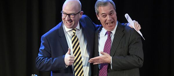 United Kingdom Independence Party (UKIP) interim leader Nigel Farage (R) embraces newly elected leader Paul Nuttall, in London, Britain November 28, 2016 United Kingdom Independence Party (UKIP) interim leader Nigel Farage (R) embraces newly elected leader Paul Nuttall, in London, Britain November 28, 2016 - Sputnik International