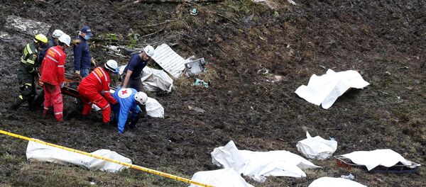 Rescue workers carry the body of a victim from a plane that crashed into Colombian jungle with Brazilian soccer team Chapecoense, near Medellin, Colombia - Sputnik International