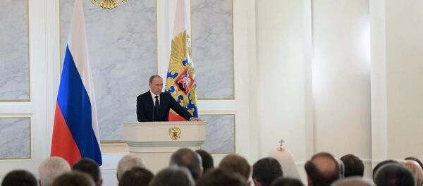 December 3, 2015. Russian President Vladimir Putin delivers his annual Presidential Address to the Federal Assembly at the Kremlin's St. George Hall. December 3, 2015. Russian President Vladimir Putin delivers his annual Presidential Address to the Federal Assembly at the Kremlin's St. George Hall. - Sputnik International