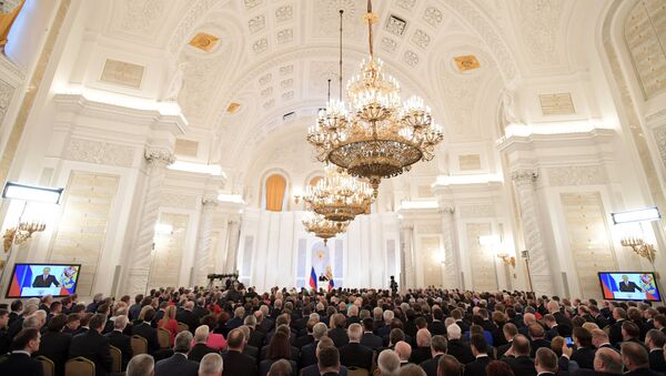 December 1, 2016. Russian President Vladimir Putin delivers his Annual Presidential Address to the Federal Assembly at the Kremlin's St. George Hall. - Sputnik International