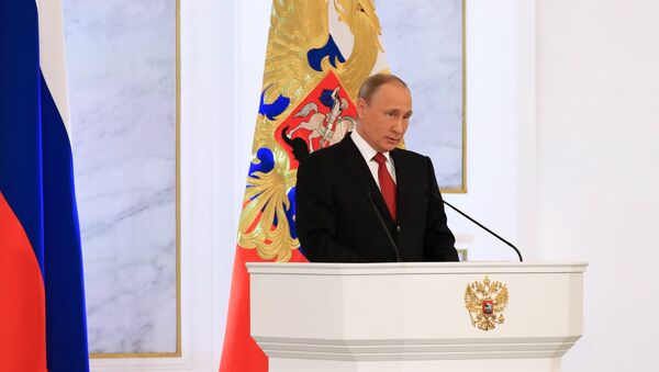 Russian President Vladimir Putin delivers his Annual Presidential Address to the Federal Assembly at the Kremlin's St. George Hall - Sputnik International