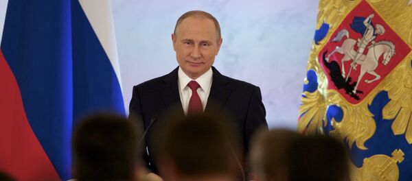 Russian President Vladimir Putin smiles as he gives his annual state of the nation address in the Kremlin in Moscow, Russia, Thursday, Dec. 1, 2016. Russian President Vladimir Putin smiles as he gives his annual state of the nation address in the Kremlin in Moscow, Russia, Thursday, Dec. 1, 2016. - Sputnik International