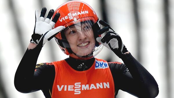 Germany's Aileen Frisch after a race at the Luge World Cup in Sochi. File photo - Sputnik International