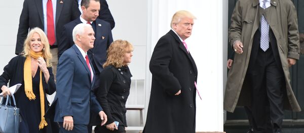 US President-elect Donald Trump(2nd-R) and Vice President-elect Mike Pence(C) leave the Lamington Presbyterian Church after Sunday services in Bedminster, New Jersey November 20, 2016 - Sputnik International