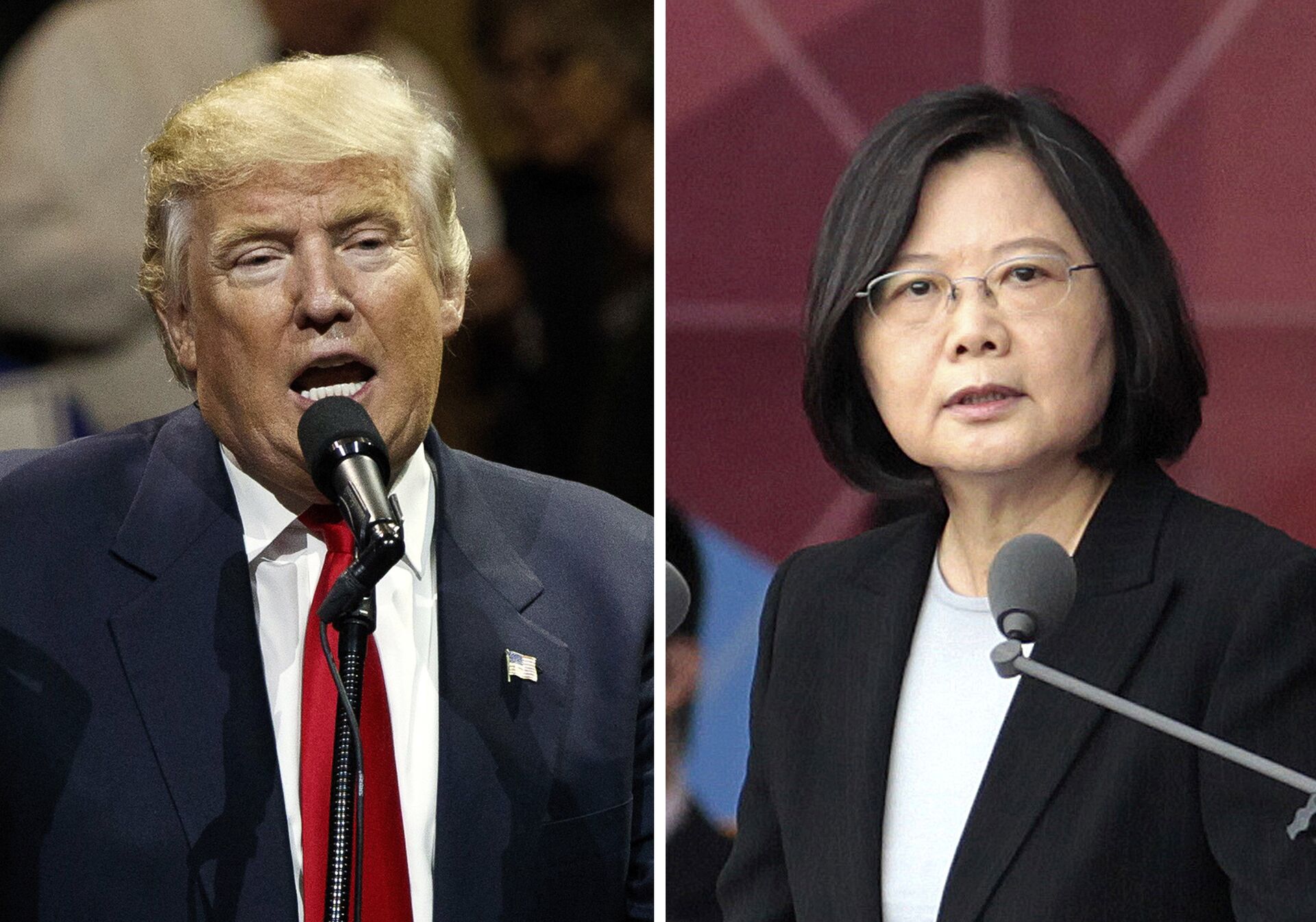 FILE - This combination of two photos shows U.S. President-elect Donald Trump, left, speaking during a USA Thank You tour event in Cincinatti Thursday, Dec. 1, 2016, and Taiwan's President Tsai Ing-wen, delivering a speech during National Day celebrations in Taipei, Taiwan, Monday, Oct. 10, 2016 - Sputnik International, 1920, 09.10.2021