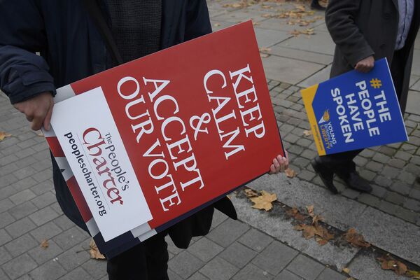 Demonstrators supporting Brexit protest outside of the Houses of Parliament in London, Britain, November 23, 2016. - Sputnik International