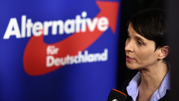 Frauke Petry, head of the right-wing populist party Alternative for Germany (AfD) party gives an interview after state elections exit poll results were announced on tv in Berlin on March 13, 2016 - Sputnik International