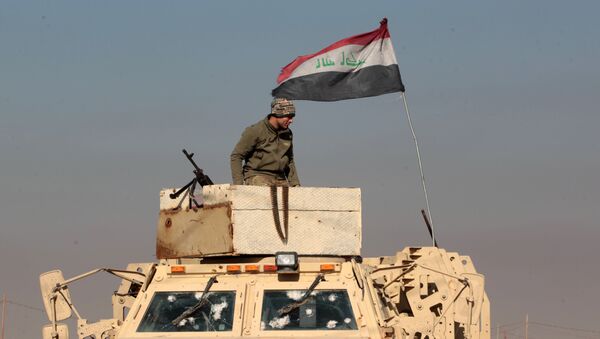 An Iraqi soldier stands atop an armoured vehicle in the town of Tal Abtah, south of Tal Afar, on December 10, 2016, after they retook the area during a broad offencive to retake the city of Mosul from Islamic State (IS) jihadists - Sputnik International