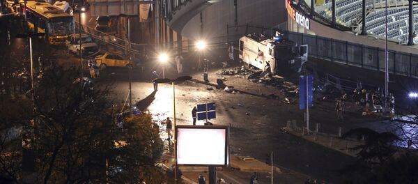 Rescue services work at the scene of explosions near the Besiktas football club stadium after attacks in Istanbul, late Saturday, Dec. 10, 2016. Two explosions struck Saturday night outside a major soccer stadium in Istanbul after fans had gone home, an attack that wounded about 20 police officers, Turkish authorities said. Turkish authorities have banned distribution of images relating to the Istanbul explosions within Turkey. Rescue services work at the scene of explosions near the Besiktas football club stadium after attacks in Istanbul, late Saturday, Dec. 10, 2016. Two explosions struck Saturday night outside a major soccer stadium in Istanbul after fans had gone home, an attack that wounded about 20 police officers, Turkish authorities said. Turkish authorities have banned distribution of images relating to the Istanbul explosions within Turkey. - Sputnik International