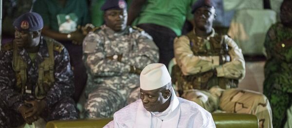 Incumbent Gambian President Yahya Jammeh looks on in Banjul on November 29, 2016, during the closing rally of the electoral campaign of the Alliance for Patriotic Reorientation and Construction (APRC) Incumbent Gambian President Yahya Jammeh looks on in Banjul on November 29, 2016, during the closing rally of the electoral campaign of the Alliance for Patriotic Reorientation and Construction (APRC) - Sputnik International