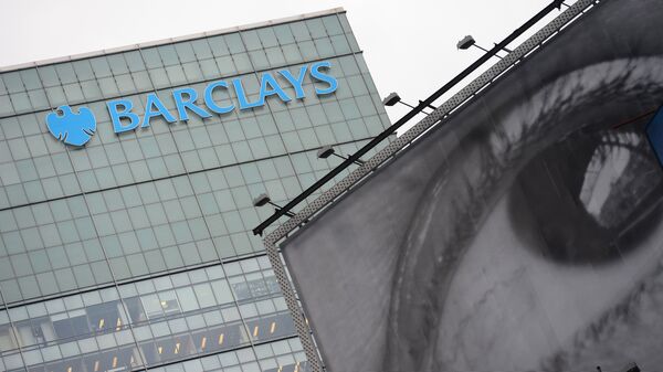 Barclays' bank logo is seen above a billboard displaying art photography in New York, June 11, 2013 - Sputnik International