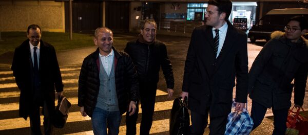 Kazakh opposition figure and oligarch Mukhtar Ablyazov (2nd L), flanked by his son Madiya (R) and his lawyers, reacts as he leaves the Fleury-Merogis jail after being released, on December 9, 2016, in Fleury-Merogis, near Paris Kazakh opposition figure and oligarch Mukhtar Ablyazov (2nd L), flanked by his son Madiya (R) and his lawyers, reacts as he leaves the Fleury-Merogis jail after being released, on December 9, 2016, in Fleury-Merogis, near Paris - Sputnik International