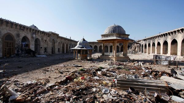 A general view of damage in the Umayyad mosque of Old Aleppo - Sputnik International