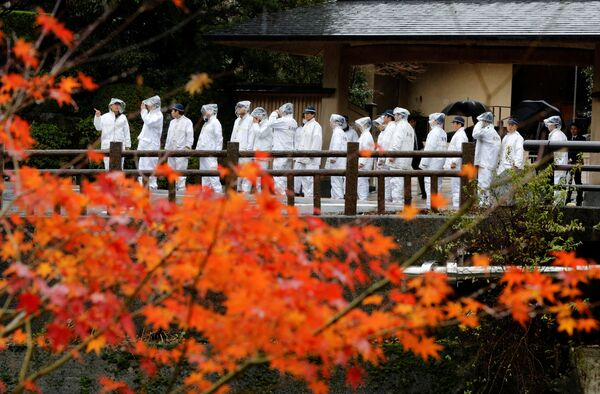 Police officers stand guard near the venue of the summit meeting between Japanese Prime Minister Shinzo Abe and Russian President Vladimir Putin, that will take place on December 15, in Nagato, Yamaguchi prefecture, Japan, December 14, 2016 - Sputnik International