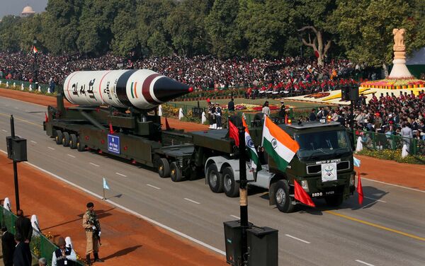 The long range ballistic Agni-V missile is displayed during Republic Day parade, in New Delhi, India. The long range ballistic Agni-V missile is displayed during Republic Day parade, in New Delhi, India. - Sputnik International