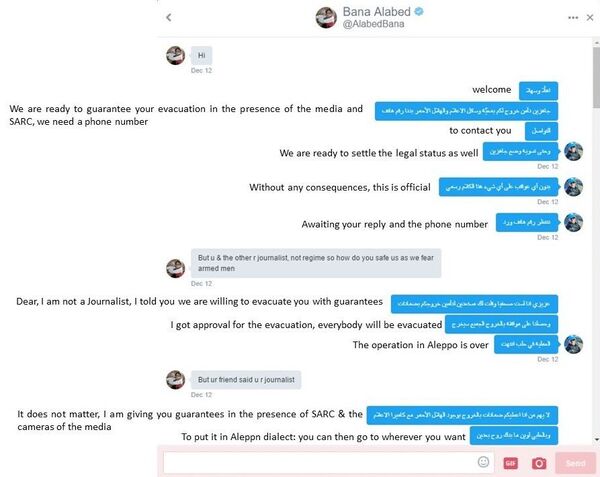 Twitter conversation between Maytham Al Ashkar and al-Abed's account Twitter conversation between Maytham Al Ashkar and al-Abed's account - Sputnik International