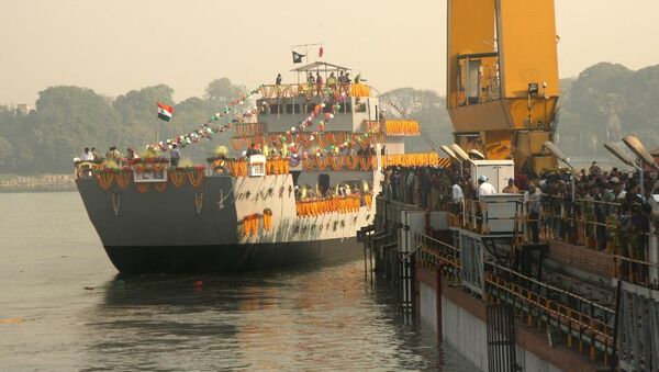 The third ship of the Landing Craft Utility (LCU) Mk IV project, Yard 2094, for the Indian Navy being launched at a ceremony at Garden Reach Shipbuilders and Engineers Ltd (GRSE), Kolkata. (File) - Sputnik International