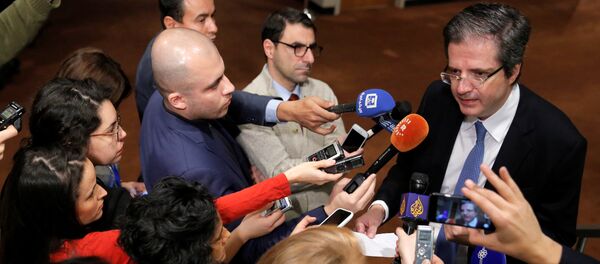 Permanent Representative of France to the United Nations Francois Delattre speaks to media ahead of a United Nations Security Council vote, aimed at ensuring that U.N. officials can monitor evacuations from besieged parts of the Syrian city of Aleppo, at the United Nations in Manhattan, New York City, U.S., December 18, 2016 - Sputnik International