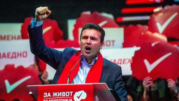 (FILES) This file photo taken on December 04, 2016 shows the leader of the main Macedonian opposition Social Democrats Zoran Zaev delivering a speech during a pre election rally in Skopje on December 4, 2016 - Sputnik International
