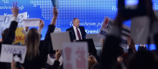 Russian President Vladimir Putin attends his annual end-of-year news conference in Moscow, Russia Russian President Vladimir Putin attends his annual end-of-year news conference in Moscow, Russia - Sputnik International